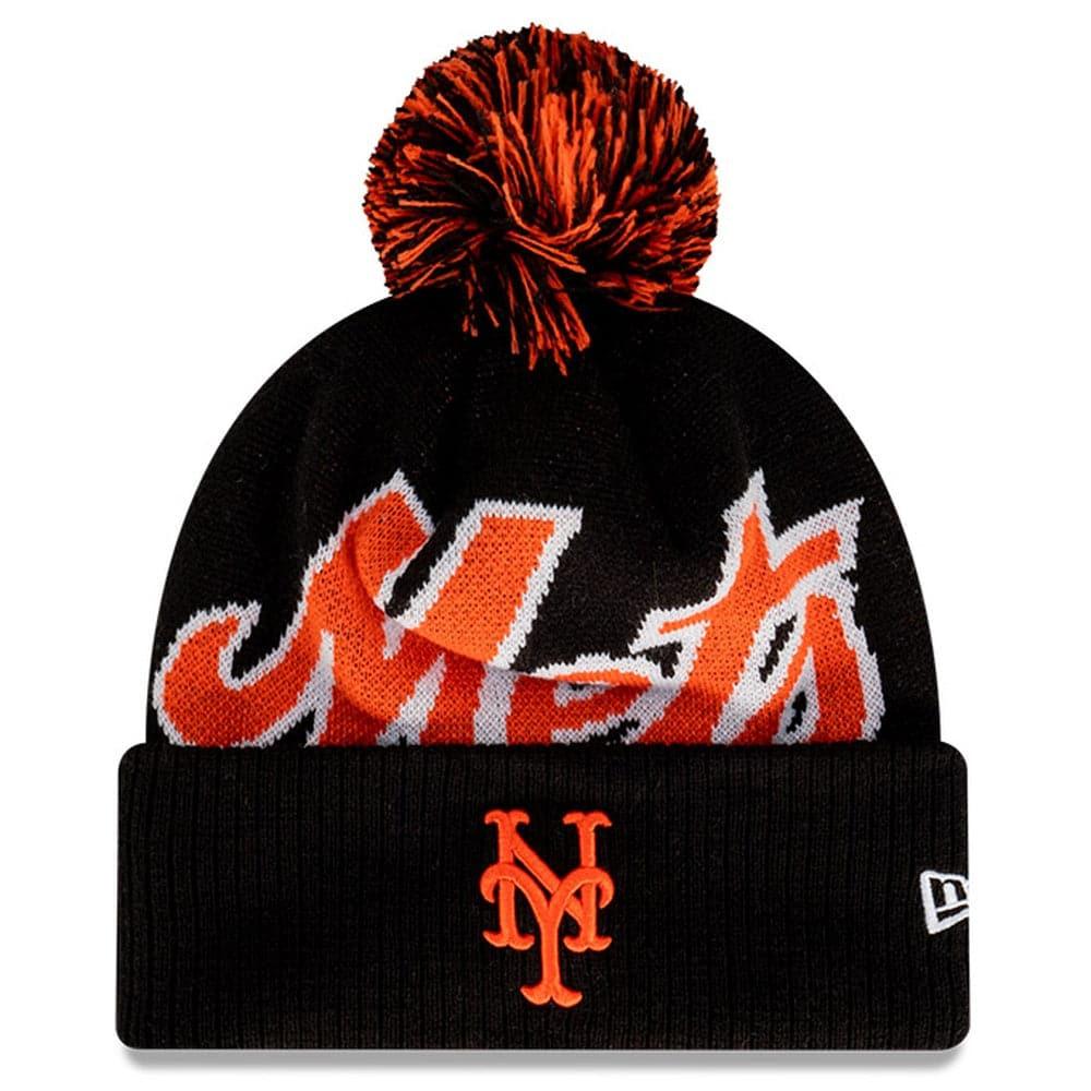 New Era Beanies New York Mets New Era MLB Big Script Pom Knit Beanie - Black