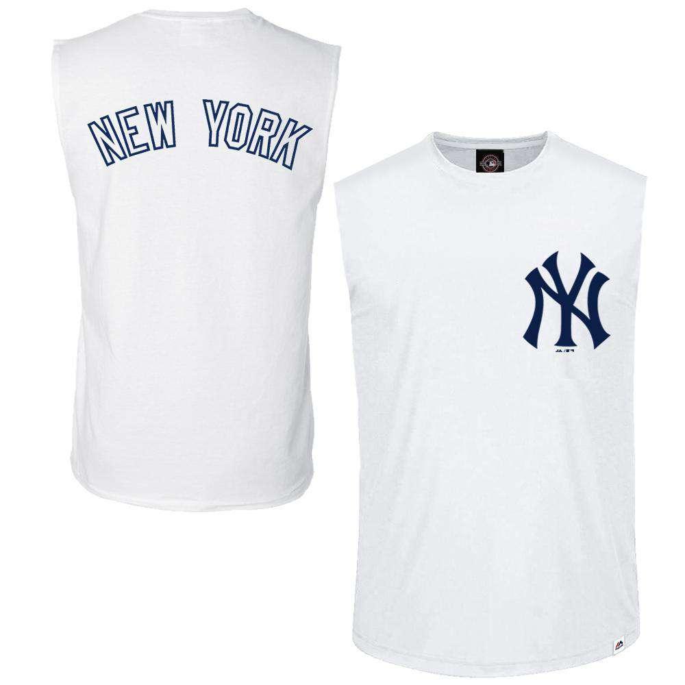 Majestic Athletic T-Shirts New York Yankees Majestic MLB Englewood Sleeveless Muscle T-Shirt - White