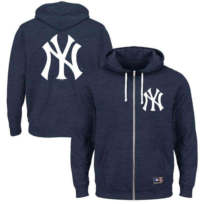 Majestic Athletic Jumpers New York Yankees Majestic MLB Marle Zip Hoodie Jumper - Navy