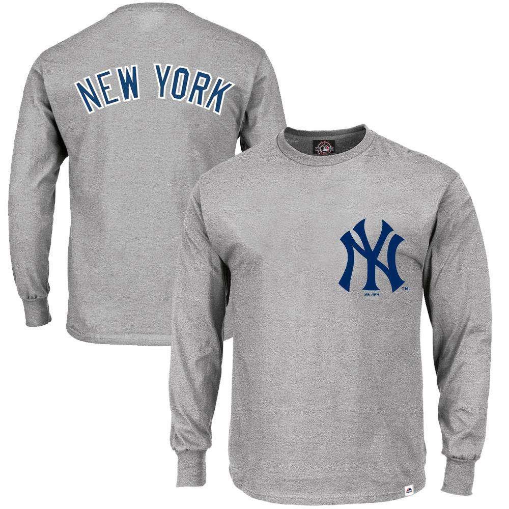 Majestic Athletic Long Sleeve Tees New York Yankees Majestic MLB Takum Long Sleeve T-Shirt - Grey