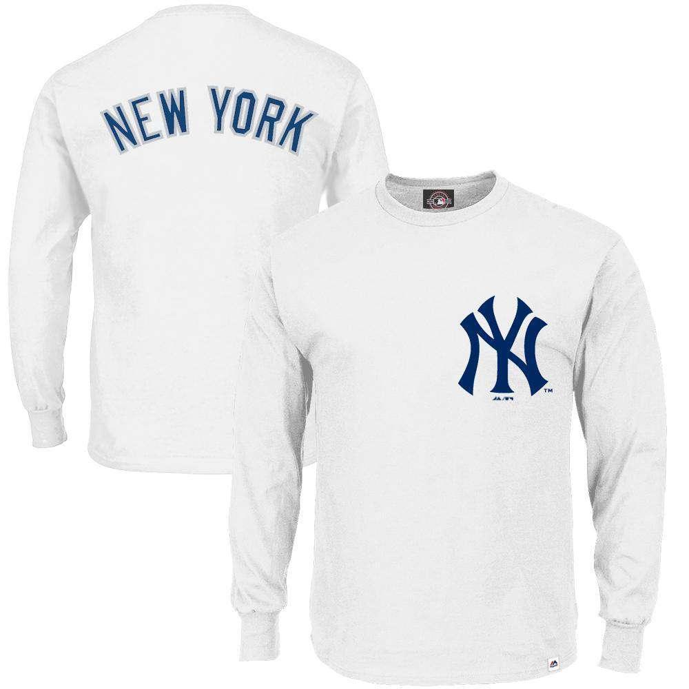 Majestic Athletic Long Sleeve Tees New York Yankees Majestic MLB Takum Long Sleeve T-Shirt - White