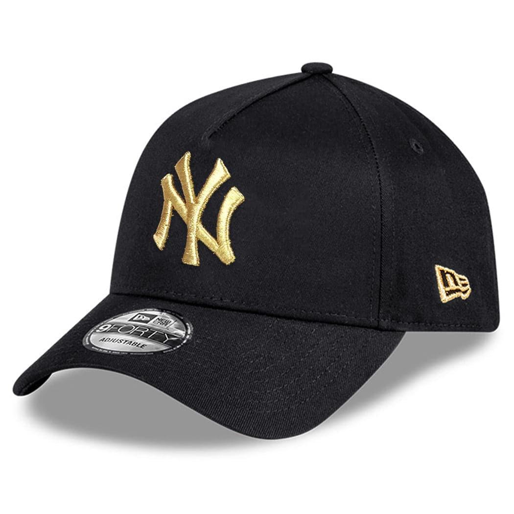 New Era Caps New York Yankees New Era MLB Black & Gold 9FORTY A-Frame Curve Snapback Hat - Black
