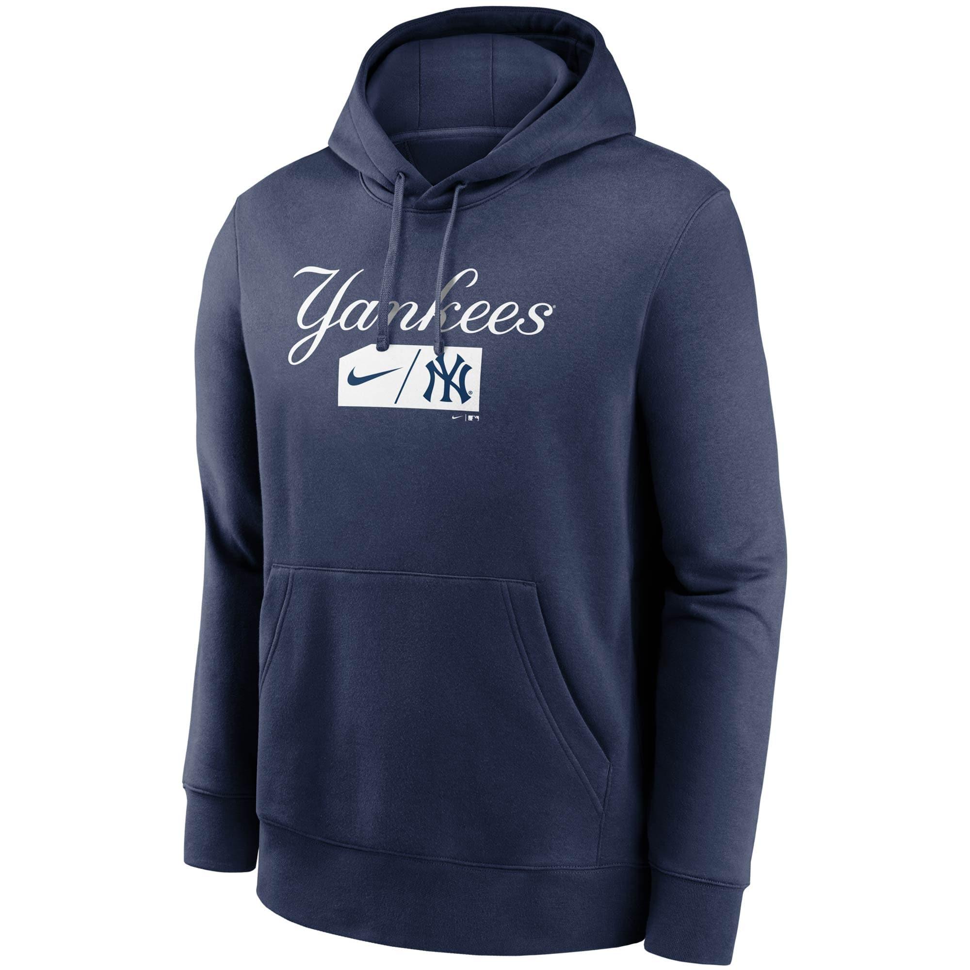 Nike Jumpers New York Yankees Nike MLB Team Lettering Club Hoodie Jumper - Navy