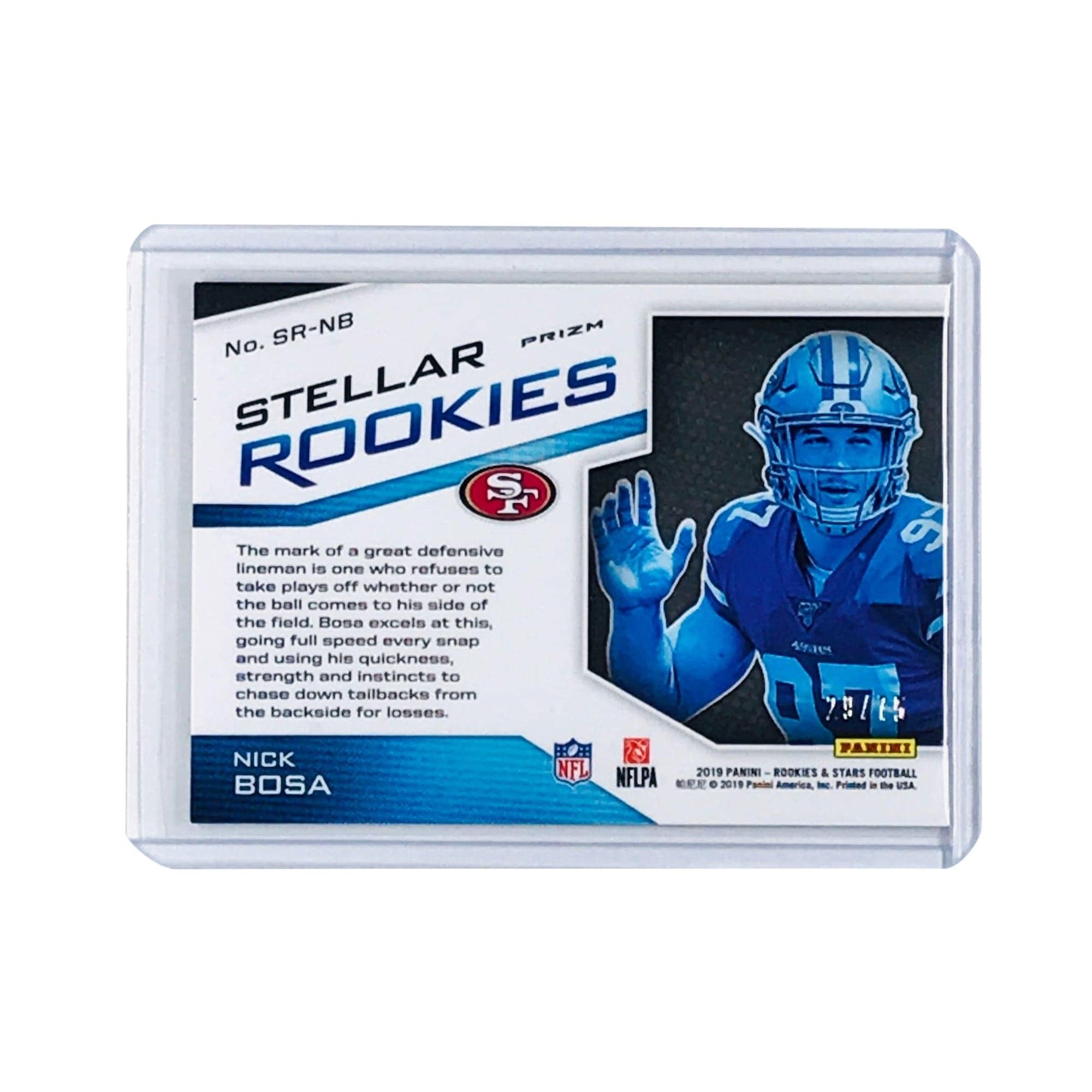 Panini Cards Nick Bosa San Francisco 49ers 2019 Panini Stellar Rookies NFL Prizm Blue /75 Card