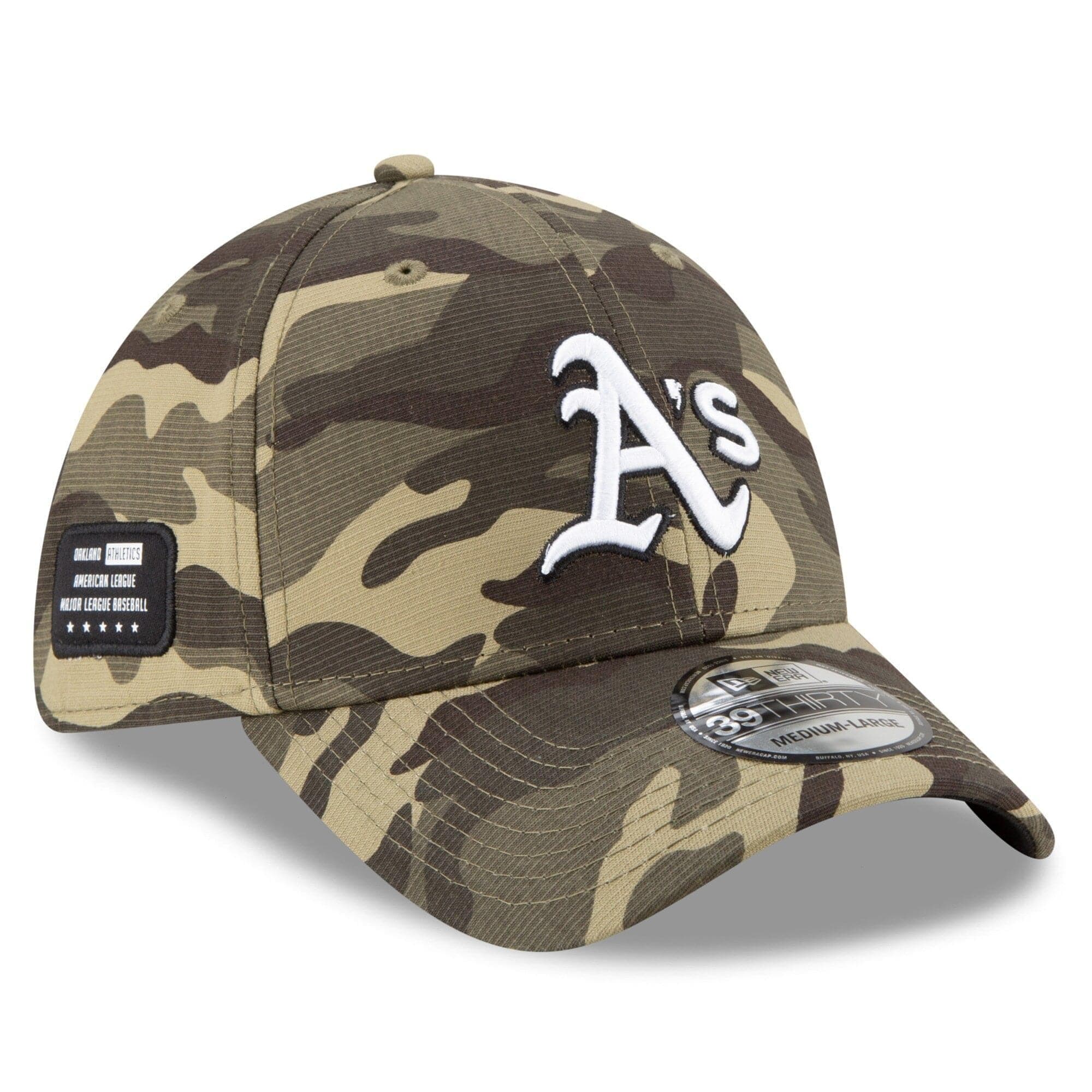 New Era Caps Oakland Athletics New Era MLB 2021 Armed Forces 39THIRTY Flex Fit Curve Hat - Camo