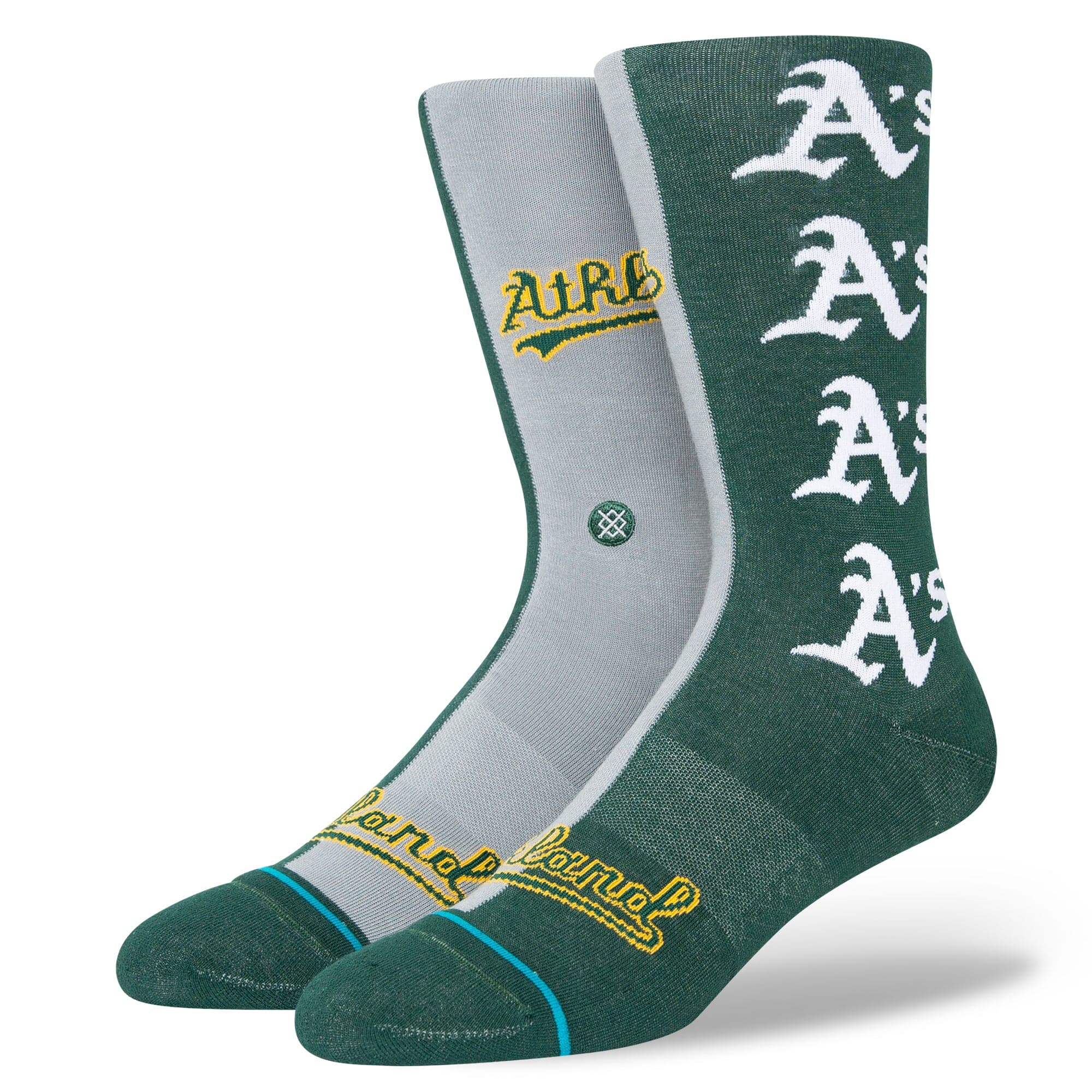 Stance Socks Large (9-12 US) Oakland Athletics Stance MLB Grey Split Crew Socks - Green