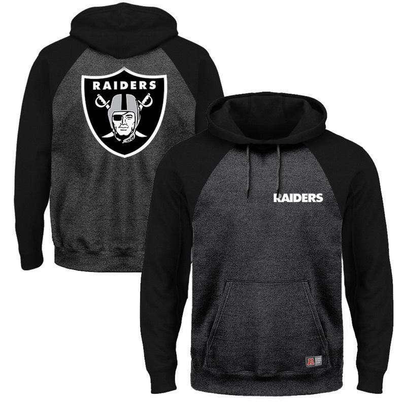 Majestic Athletic Jumpers Oakland Raiders Majestic NFL Raglan Marle Hoodie Jumper - Black/Asphalt
