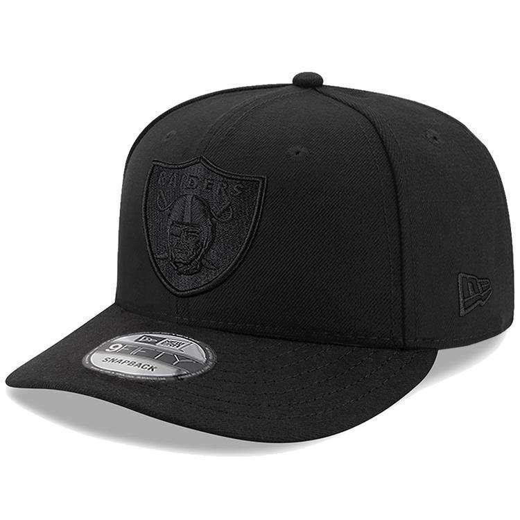 New Era Caps Oakland Raiders New Era NFL Pre-Curved Black On Black 9FIFTY Snapback Hat
