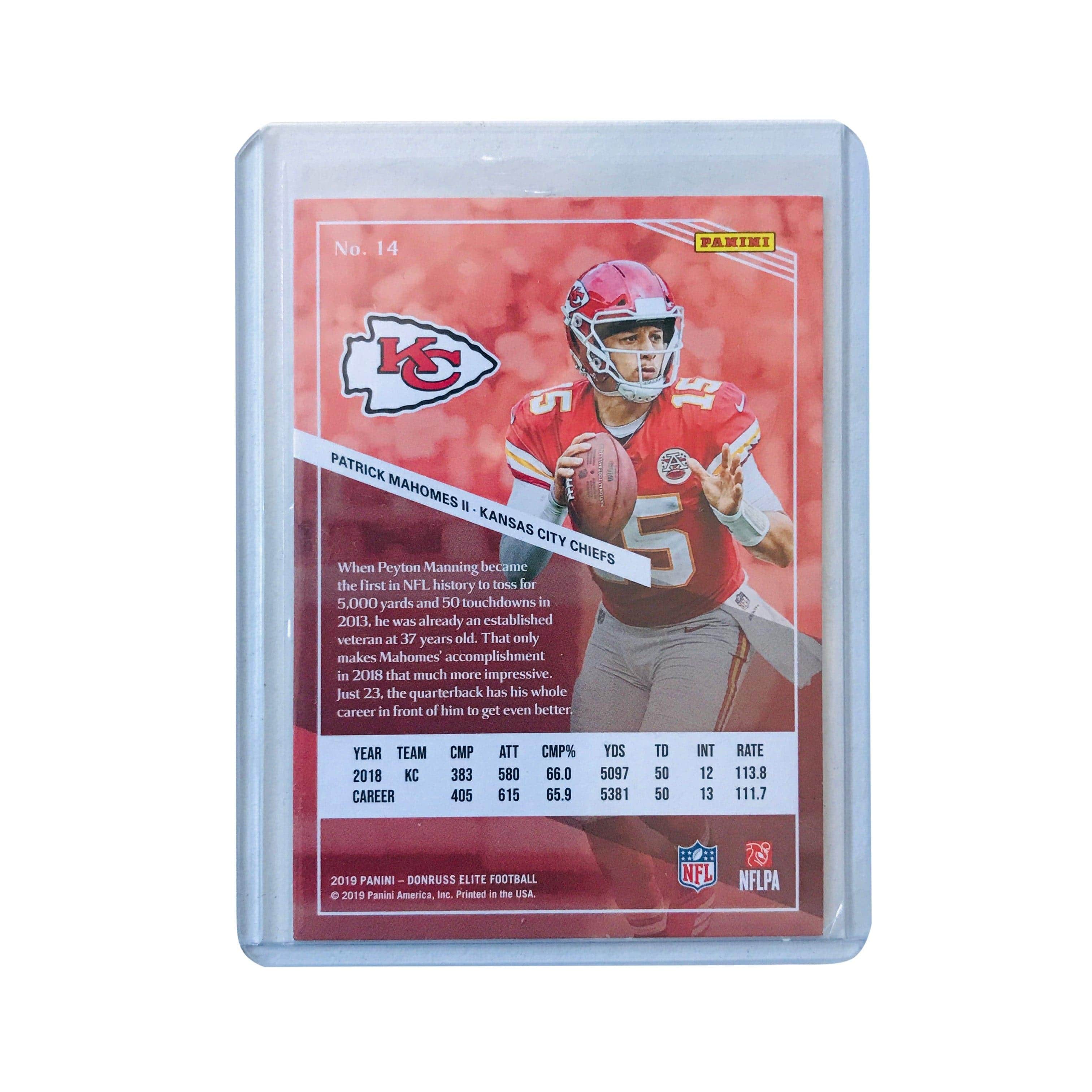 Panini Cards Patrick Mahomes Kansas City Chiefs 2019 Panini Elite NFL Holo Card