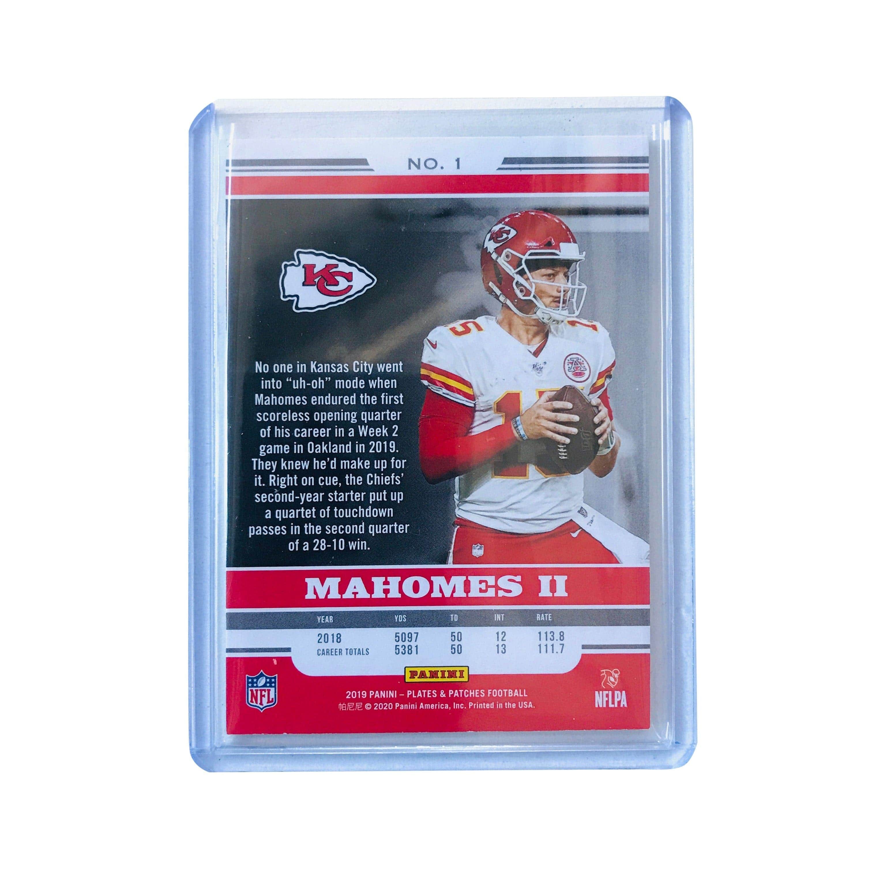 Panini Cards Patrick Mahomes Kansas City Chiefs 2019 Panini Plates Patches NFL /99 Card