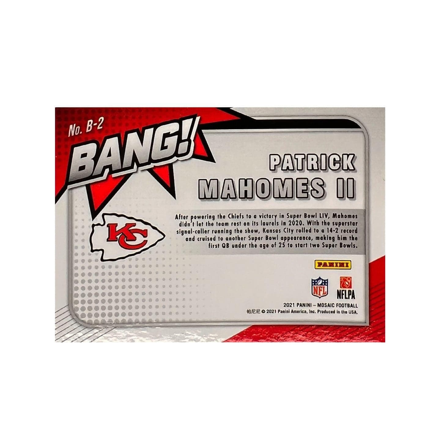 Panini Cards Patrick Mahomes Kansas City Chiefs Panini NFL 21 Mosaic Bang Trading Card