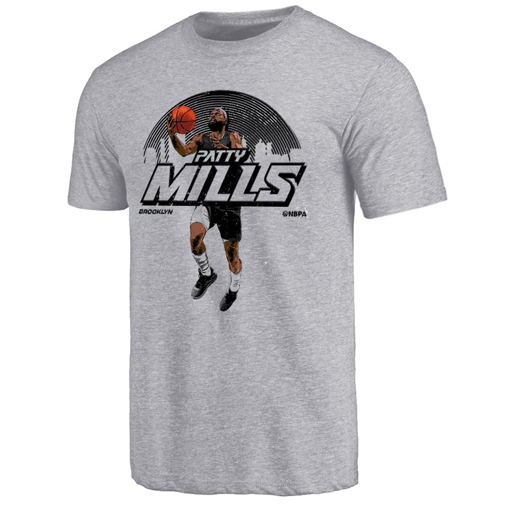 500 Level T-Shirts Patty Mills Brooklyn Nets 500 Level NBA Skyline T-Shirt - Grey