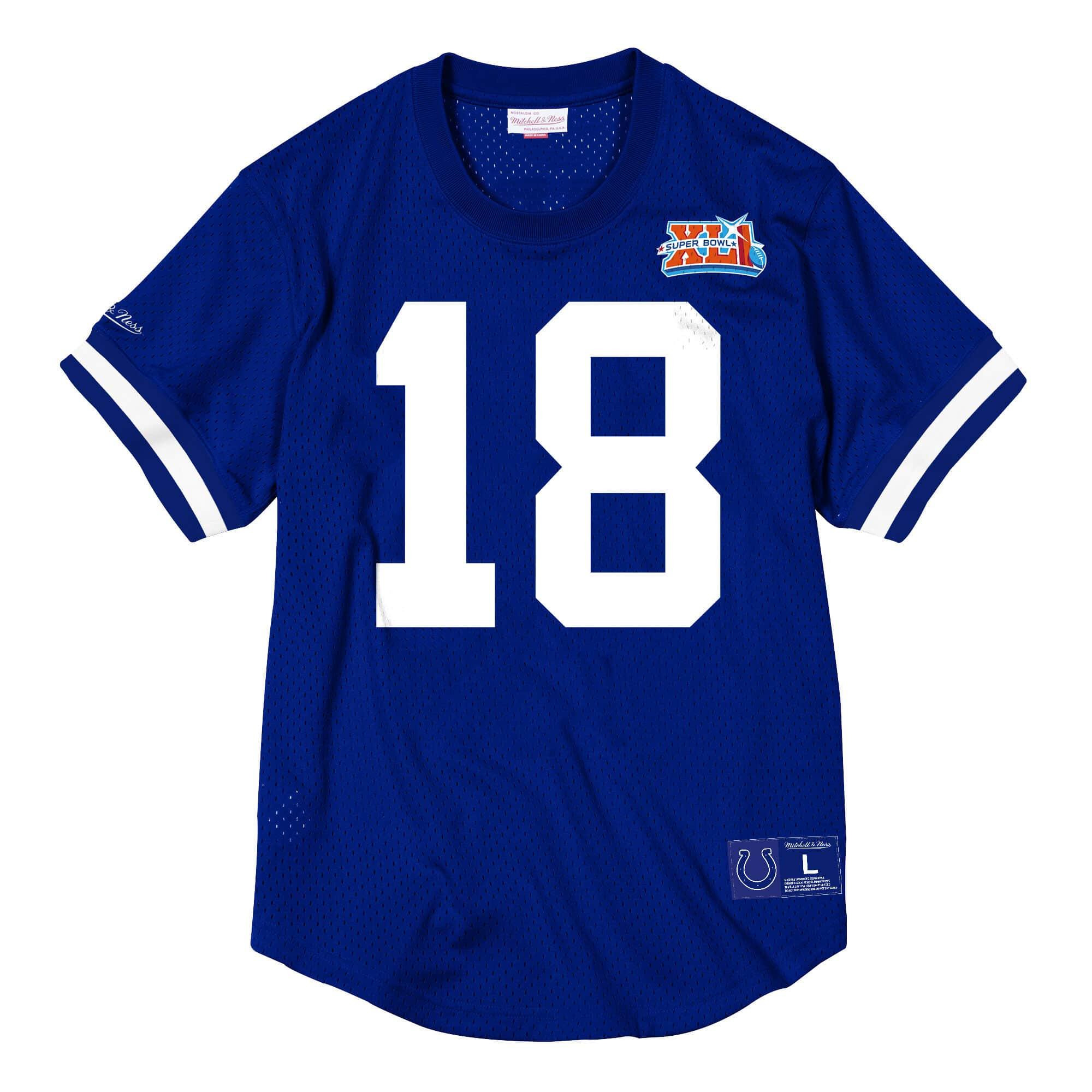 Mitchell And Ness T-Shirts Peyton Manning Indianapolis Colts Mitchell & Ness NFL Name Number Mesh Crew - Blue