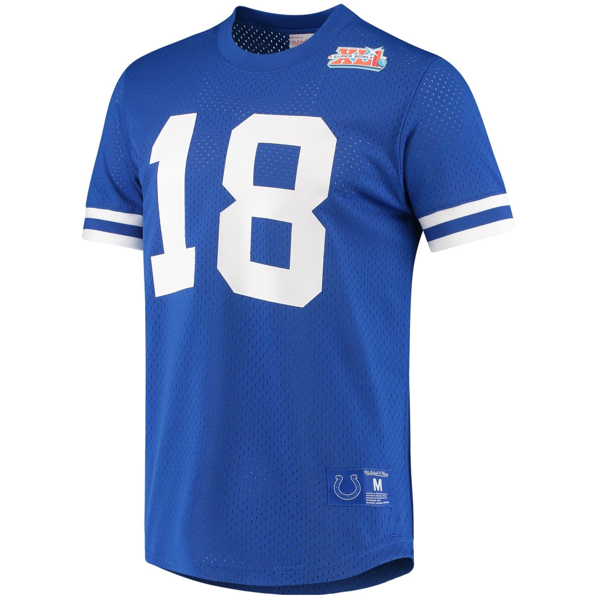 Mitchell And Ness T-Shirts Peyton Manning Indianapolis Colts Mitchell & Ness NFL Name Number Mesh Crew - Blue