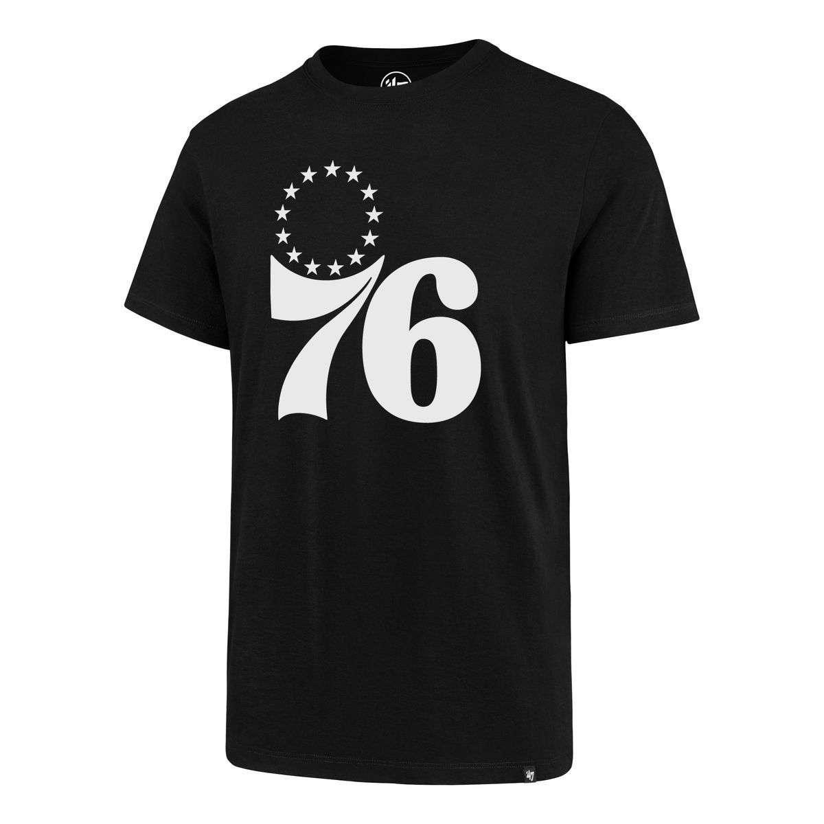47 Brand T-Shirts Philadelphia 76ers '47 NBA Black & White Imprint Splitter T-Shirt - Black