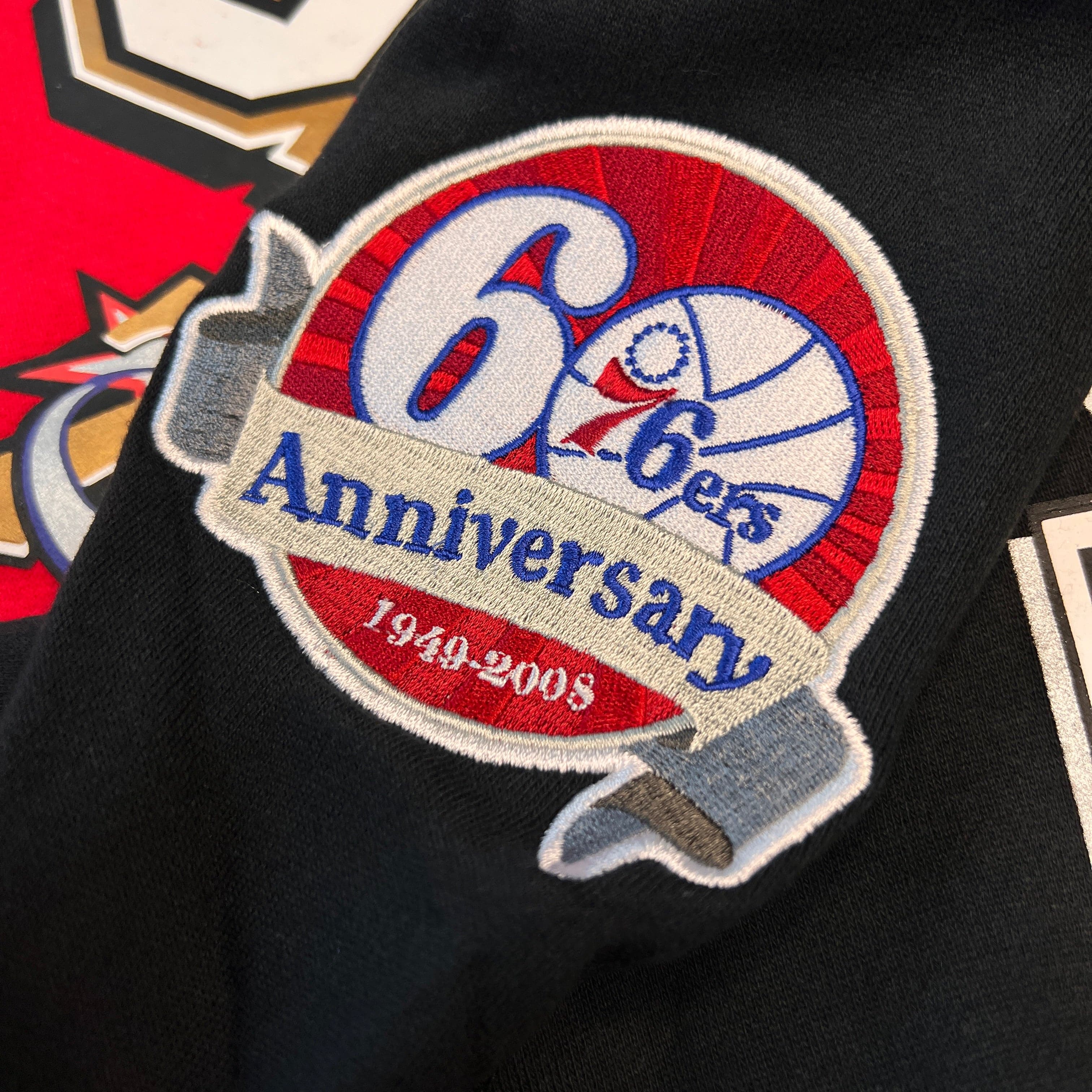 Mitchell And Ness Jumpers Philadelphia 76ers Mitchell & Ness NBA All Over 2.0 Crew Jumper - Red