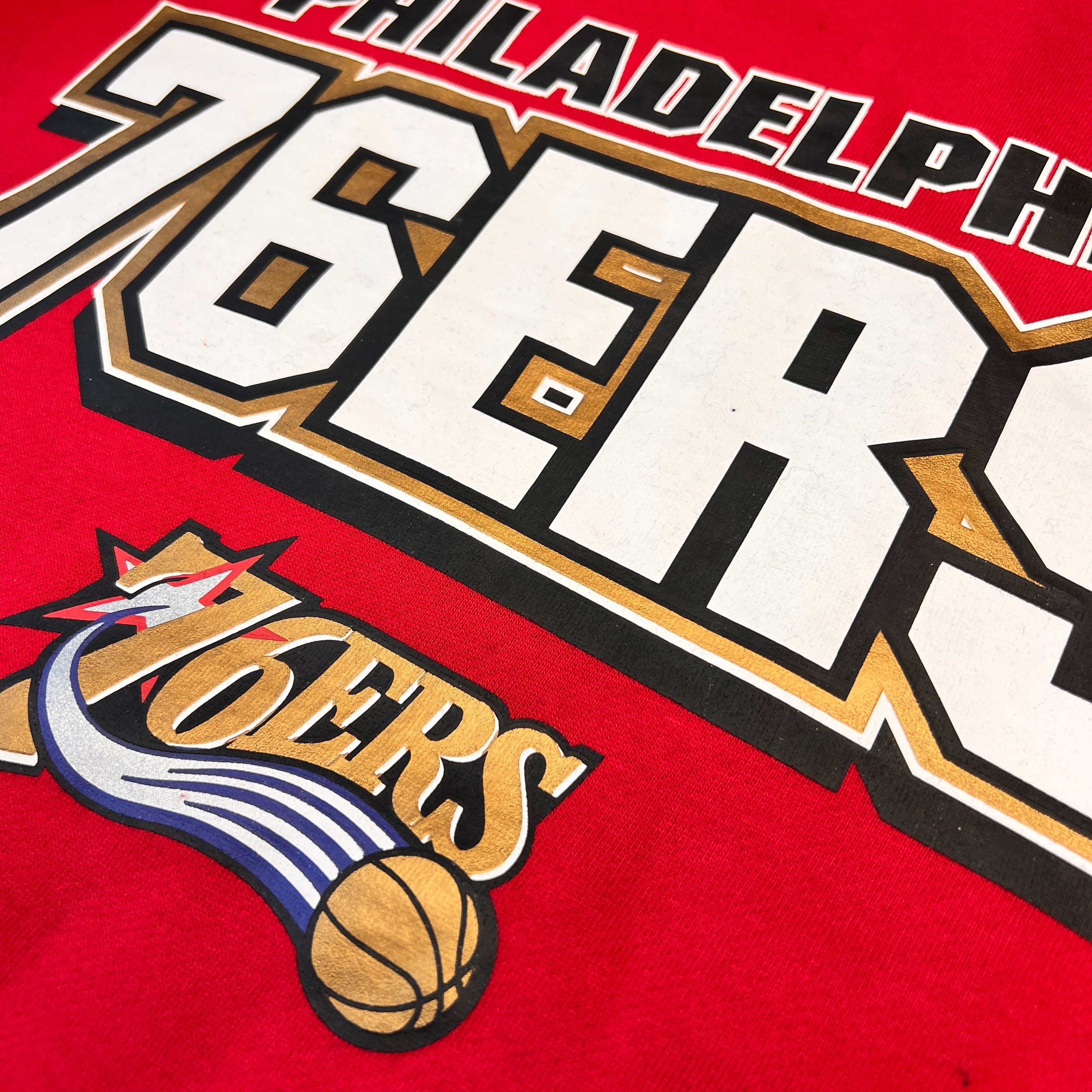 Mitchell And Ness Jumpers Philadelphia 76ers Mitchell & Ness NBA All Over 2.0 Crew Jumper - Red