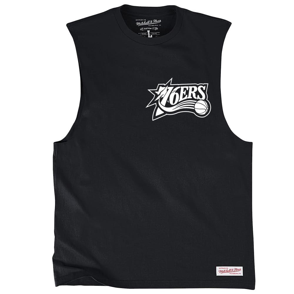 Mitchell And Ness T-Shirts Philadelphia 76ers Mitchell & Ness NBA Black & White HWC Muscle T-Shirt - Black