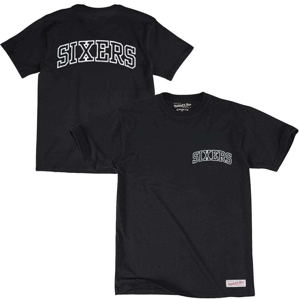 Mitchell And Ness T-Shirts Philadelphia 76ers Mitchell & Ness NBA Black & White Wordmark T-Shirt