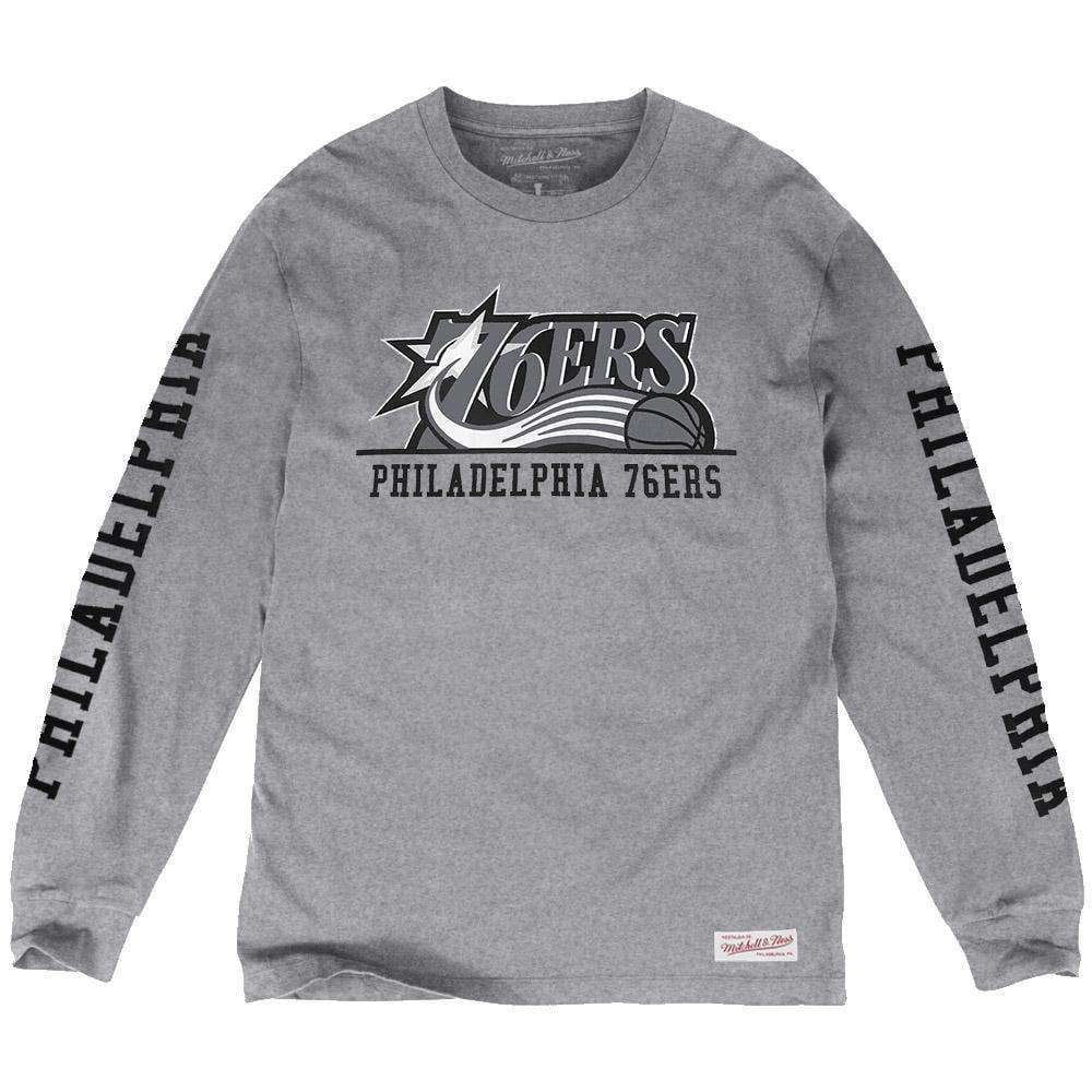 Mitchell And Ness Long Sleeve Tees Philadelphia 76ers Mitchell & Ness NBA Cropped XL Long Sleeve T-Shirt - Heather Grey