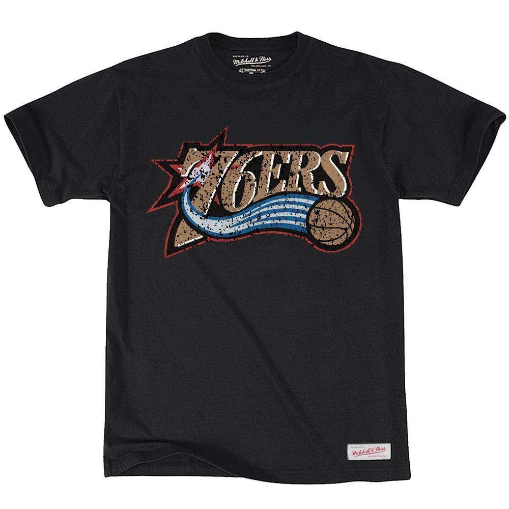 Mitchell And Ness T-Shirts M Philadelphia 76ers Mitchell & Ness NBA Distressed HWC T-Shirt - Black