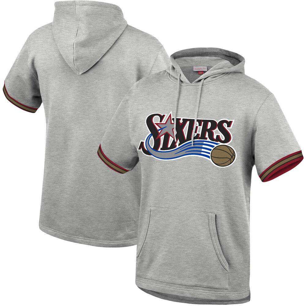 Mitchell And Ness Jumpers Philadelphia 76ers Mitchell & Ness NBA French Terry Short Sleeve Hoodie Jumper - Grey