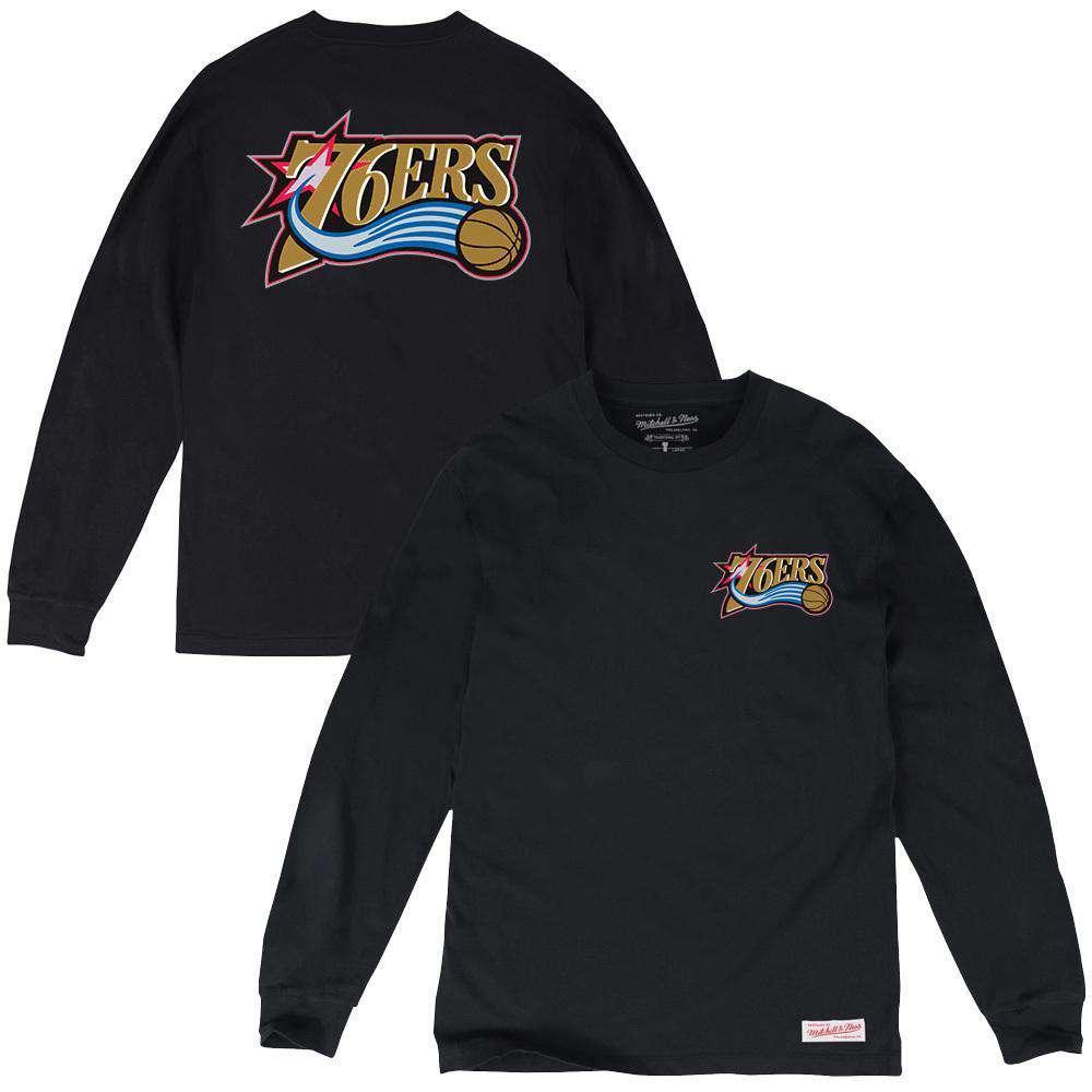 Mitchell And Ness Long Sleeve Tees Philadelphia 76ers Mitchell & Ness NBA HWC Triple Double Long Sleeve T-Shirt - Black