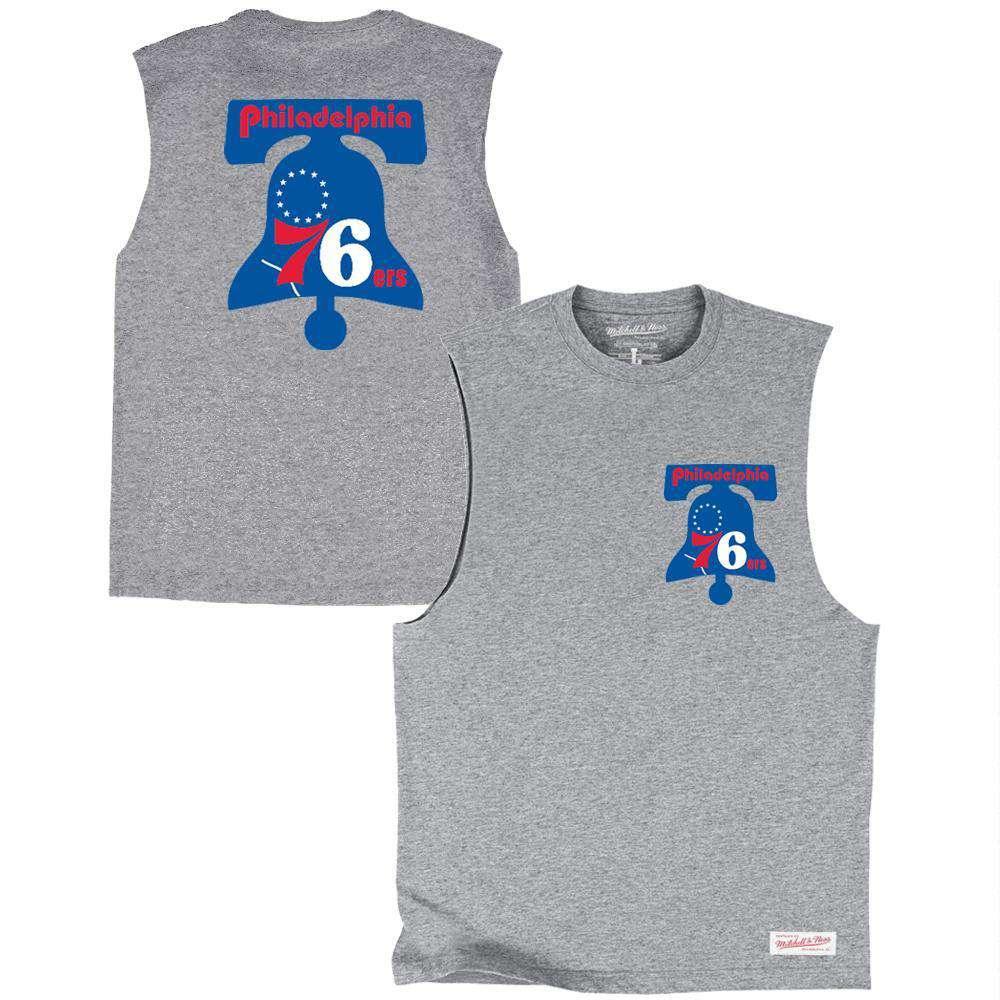 Mitchell And Ness T-Shirts Philadelphia 76ers Mitchell & Ness NBA Retro Repeat Muscle T-Shirt - Grey Marle