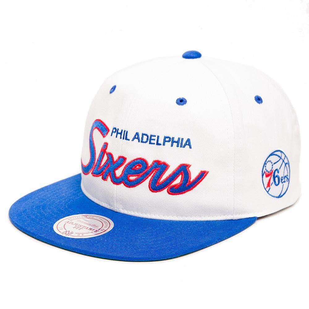 Mitchell And Ness Caps Philadelphia 76ers Mitchell & Ness NBA Retro Script Snapback Hat - White
