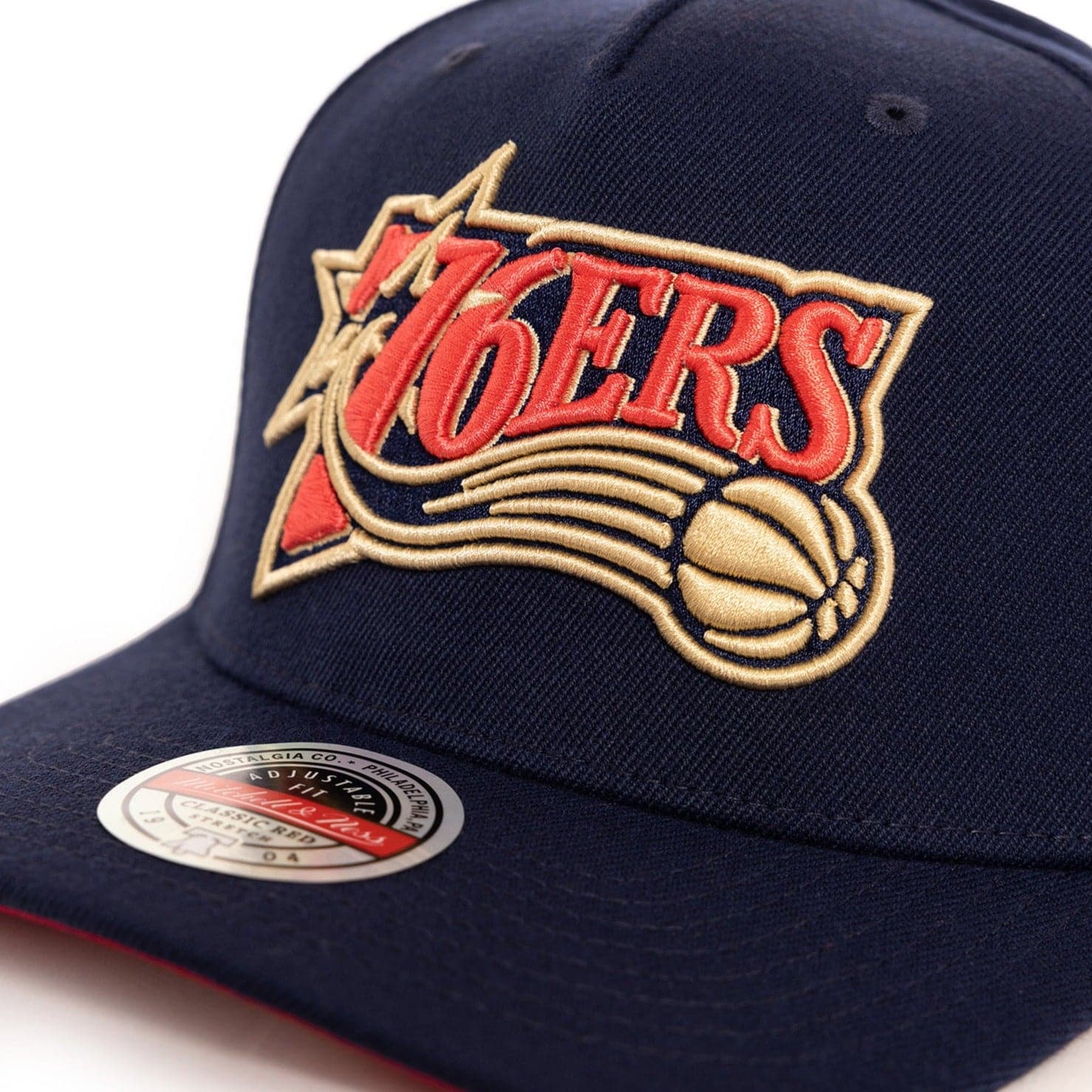 Mitchell And Ness Caps Philadelphia 76ers Mitchell & Ness NBA Salute Classic Red Snapback Hat - Navy