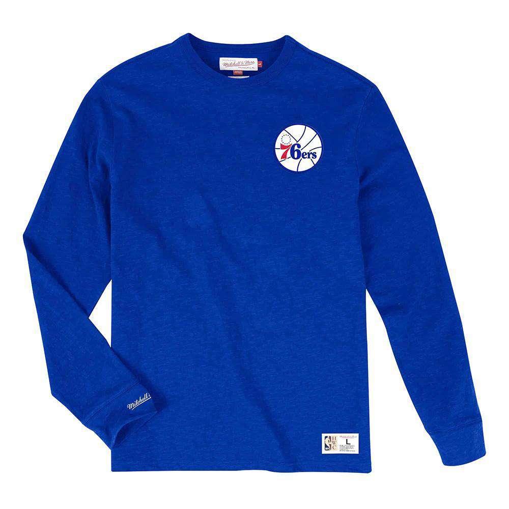 Mitchell And Ness Long Sleeve Tees Philadelphia 76ers Mitchell & Ness NBA Slub Long Sleeve T-Shirt - Blue