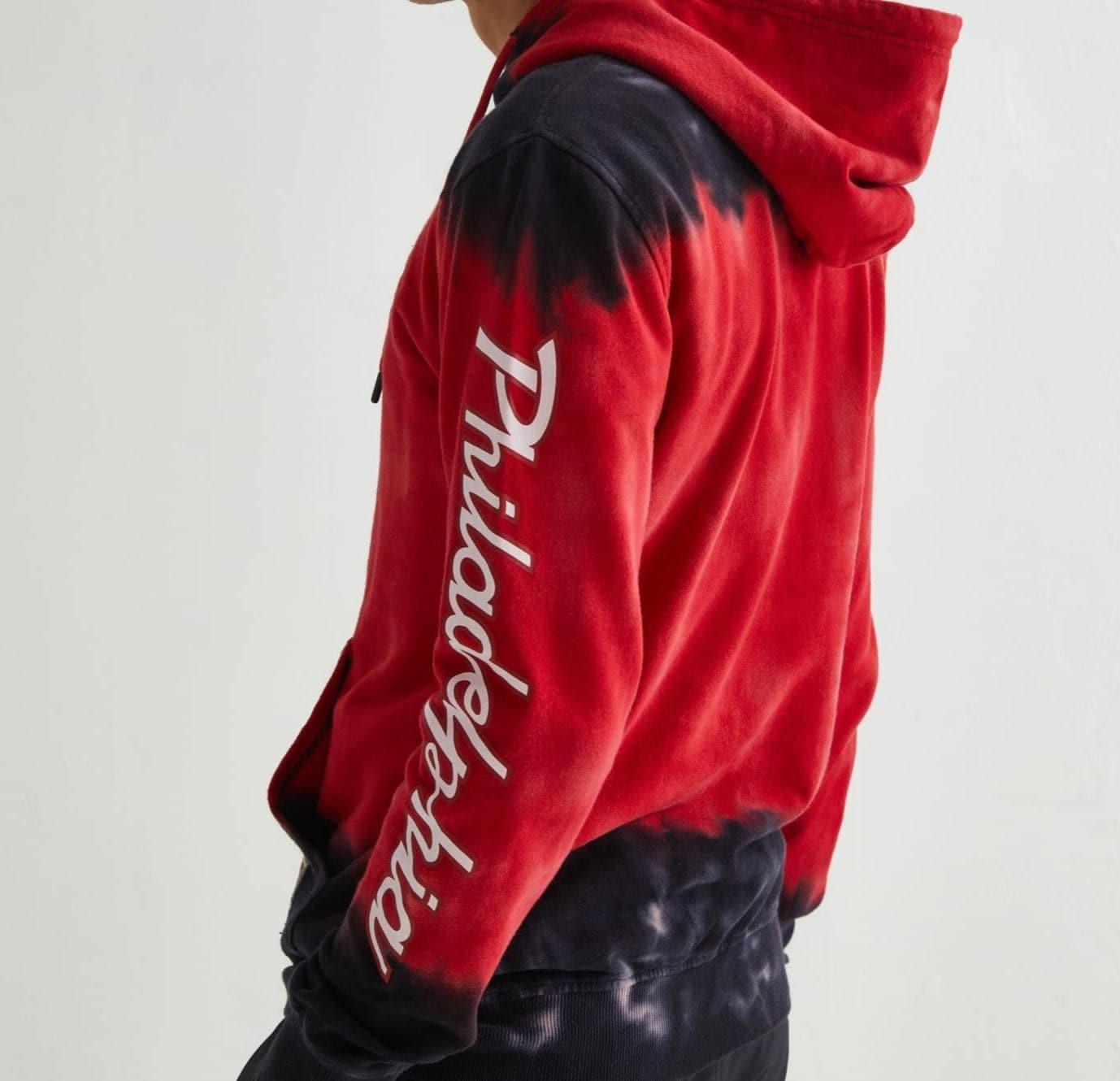 Mitchell And Ness Jumpers Philadelphia 76ers Mitchell & Ness NBA Tie Dye Premium Hoodie Jumper - Red