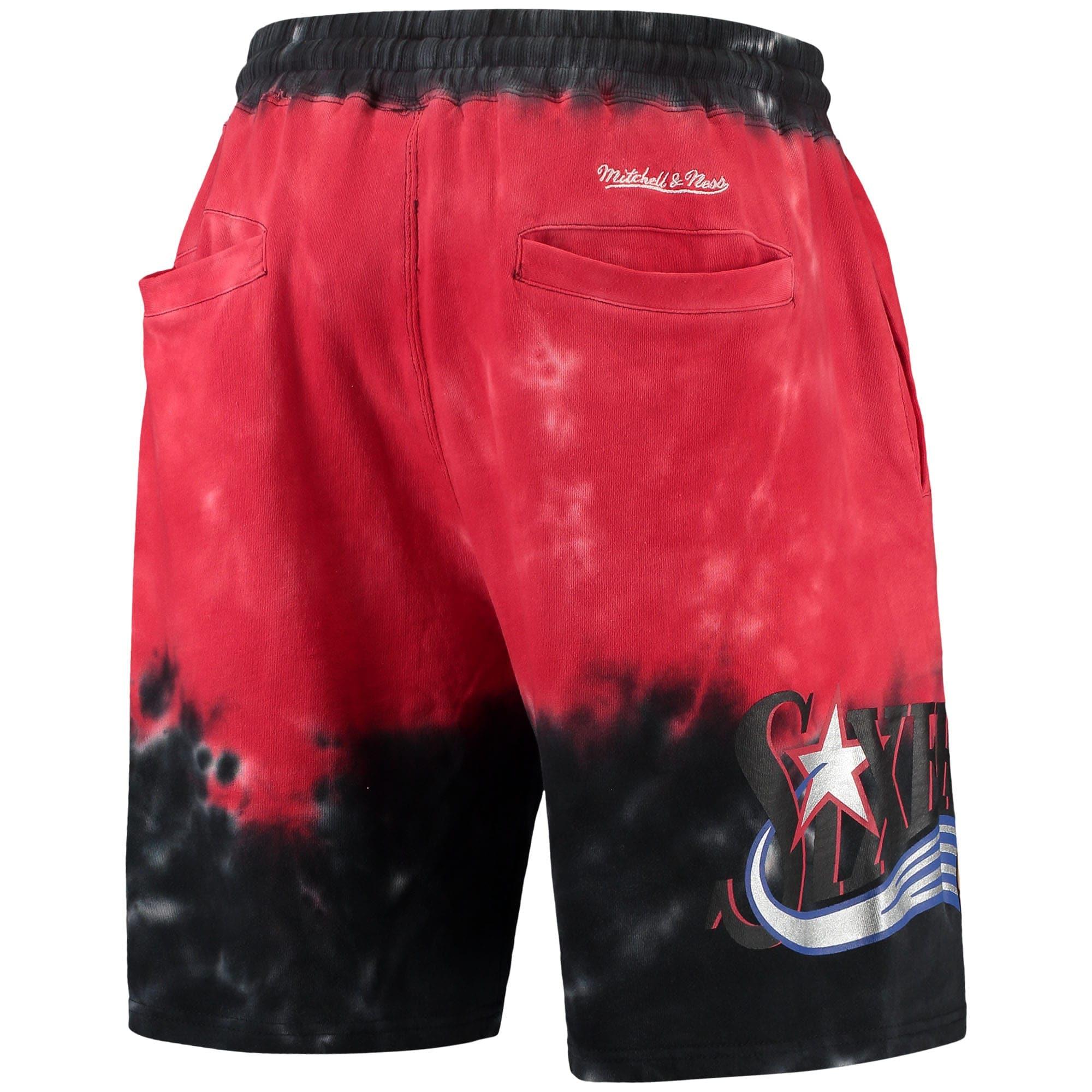 Mitchell And Ness Shorts Philadelphia 76ers Mitchell & Ness NBA Tie Dye Premium Terry Shorts - Red
