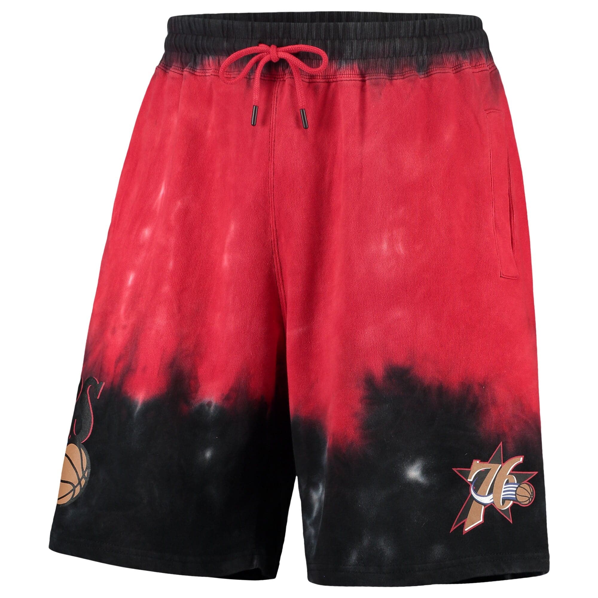 Mitchell And Ness Shorts Philadelphia 76ers Mitchell & Ness NBA Tie Dye Premium Terry Shorts - Red