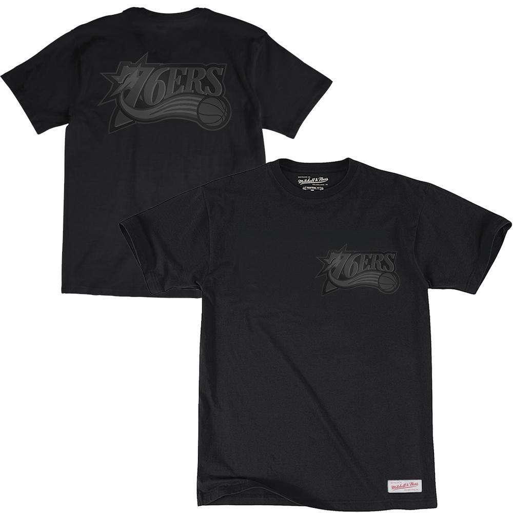 Mitchell And Ness T-Shirts Philadelphia 76ers Mitchell & Ness NBA Tonal Wordmark Logo T-Shirt - Black
