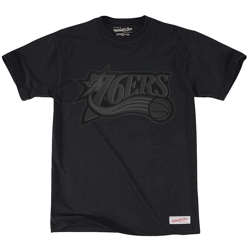 Mitchell And Ness T-Shirts Philadelphia 76ers Mitchell & Ness NBA Tonal Wordmark T-Shirt - Black