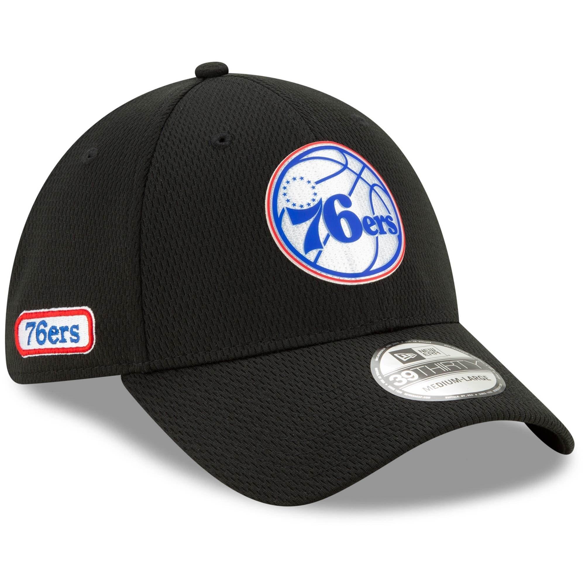 New Era Caps Philadelphia 76ers New Era NBA 2020 Back Half 39THIRTY Flex Fit Curve Hat - Black
