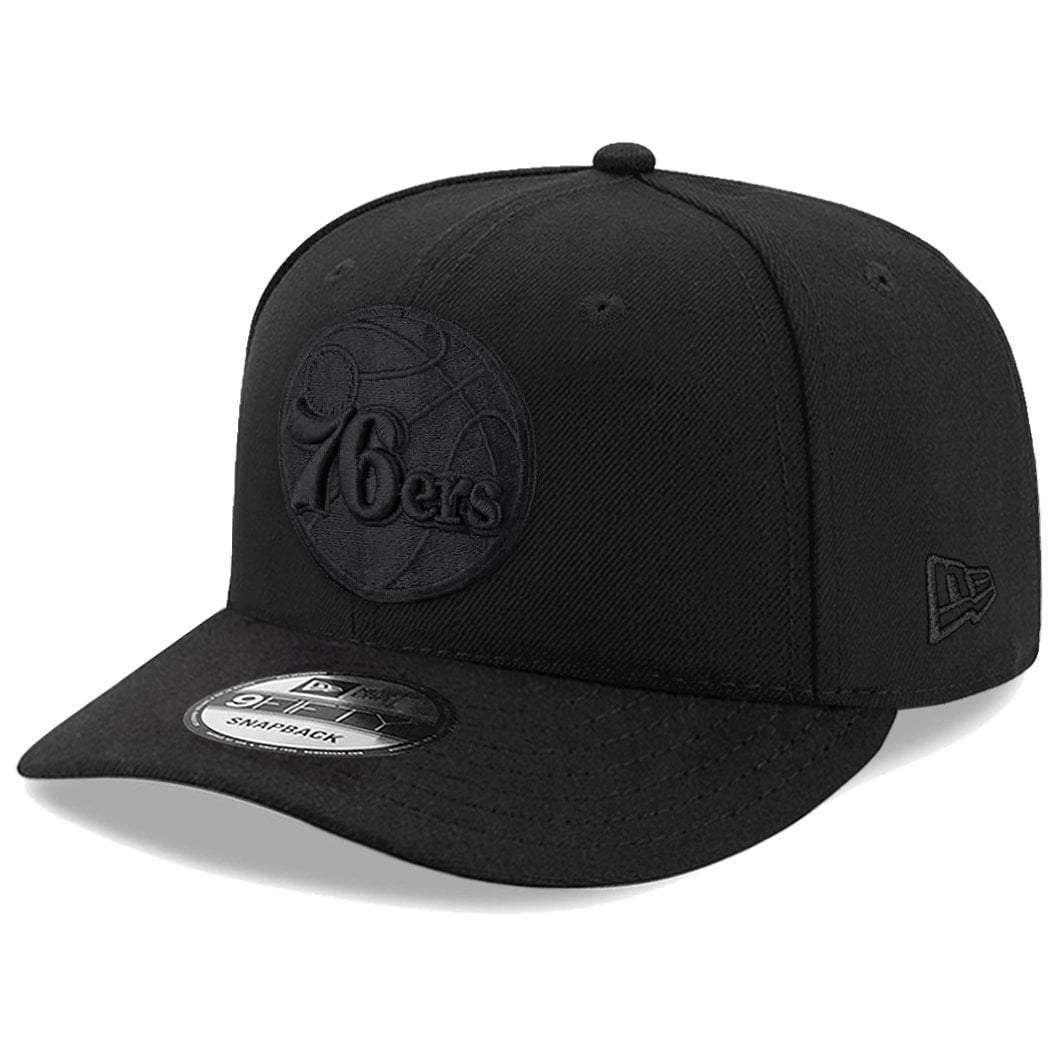 New Era Caps Philadelphia 76ers New Era NBA Black On Black Pre-Curved 9FIFTY Snapback Hat