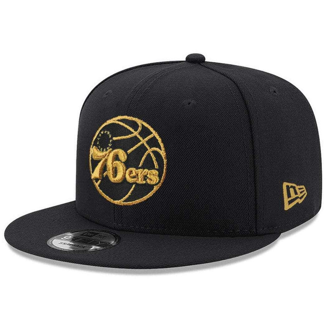 New Era Caps Philadelphia 76ers New Era NBA Gold Logo 9FIFTY Snapback Hat - Black