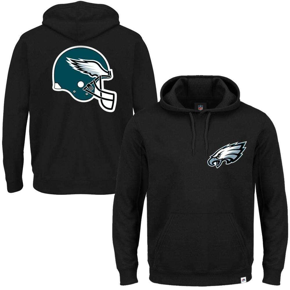 Majestic Athletic Jumpers Philadelphia Eagles Majestic NFL Helmet Logo Hoodie Jumper - Black
