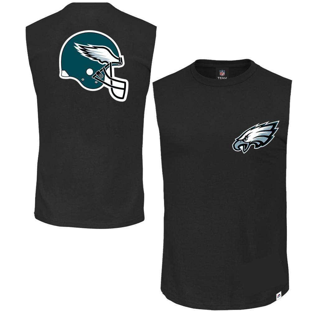 Majestic Athletic T-Shirts Philadelphia Eagles Majestic NFL Helmet Logo Sleeveless Muscle T-Shirt - Black