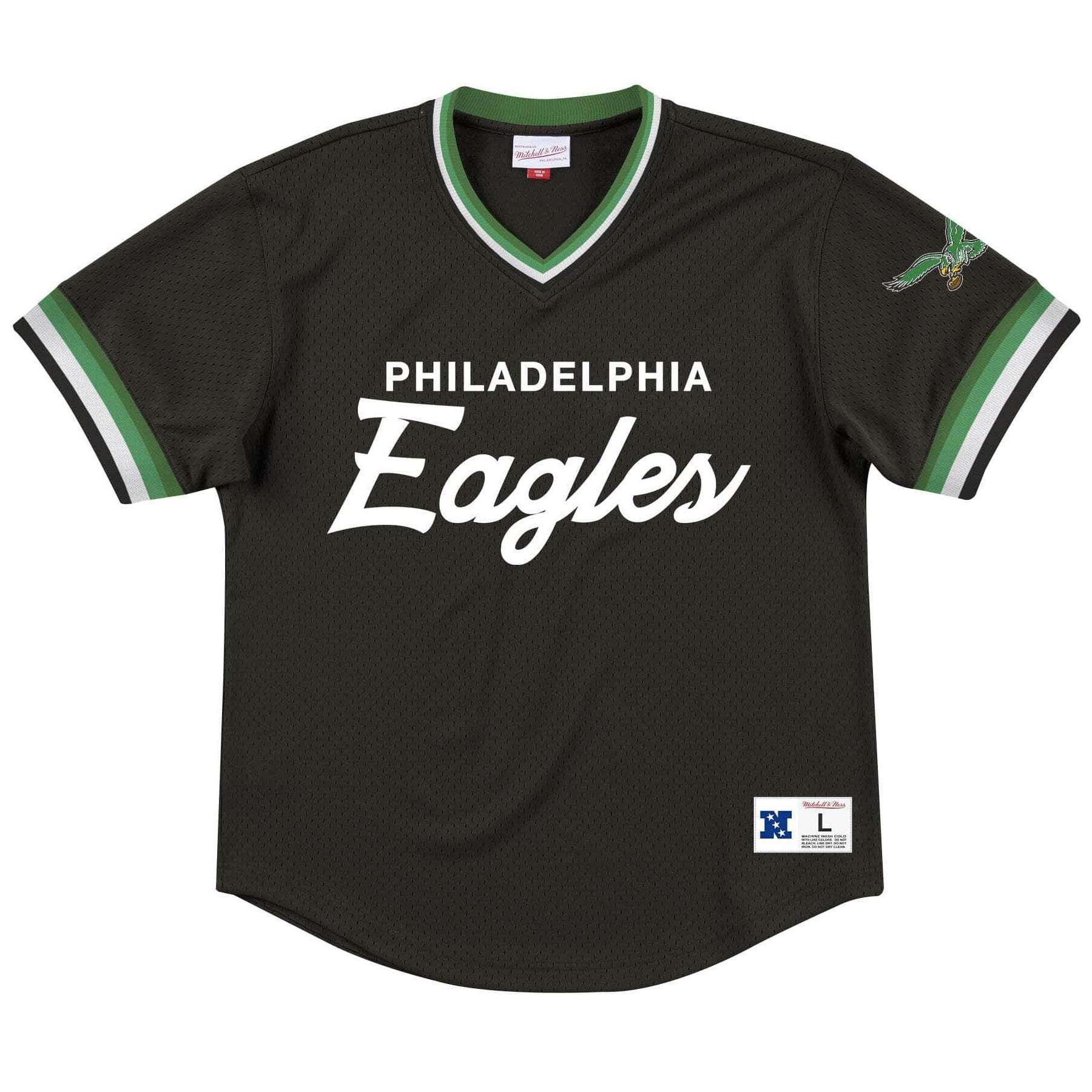 Mitchell And Ness T-Shirts Philadelphia Eagles Mitchell & Ness NFL Special Script Mesh V-Neck - Black
