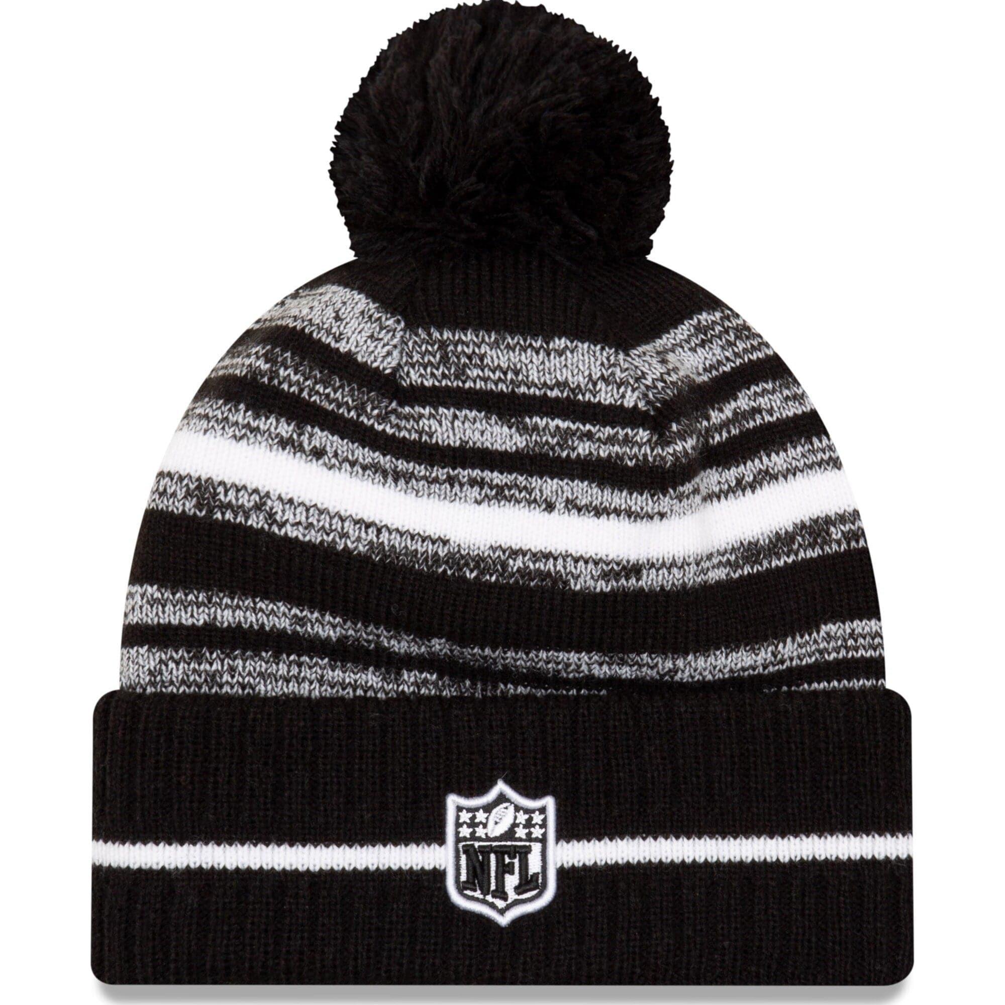 New Era Beanies Philadelphia Eagles New Era NFL 2021 Sideline Black & White Pom Knit Beanie - Black
