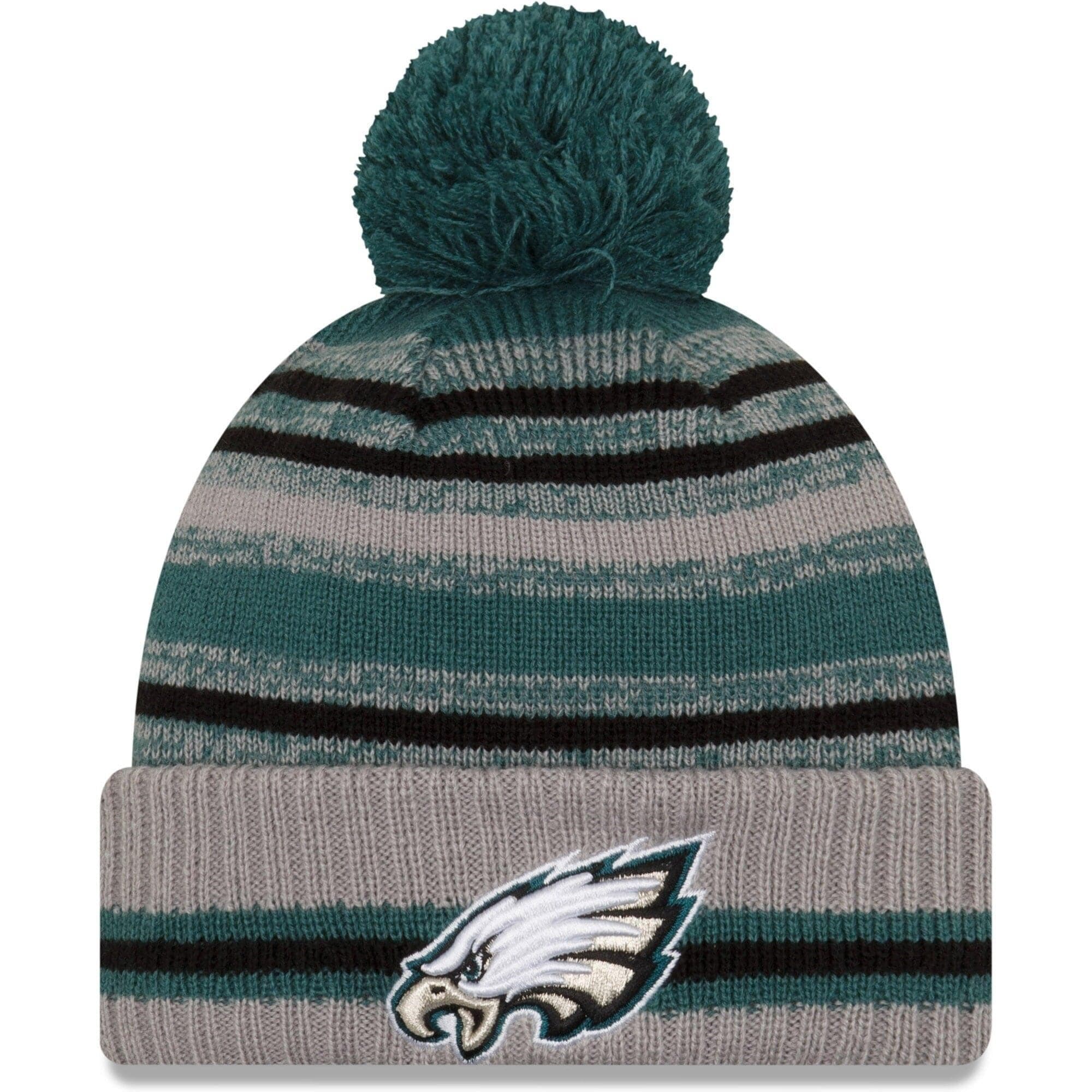 New Era Beanies Philadelphia Eagles New Era NFL 2021 Sideline Team Pom Knit Beanie - Grey