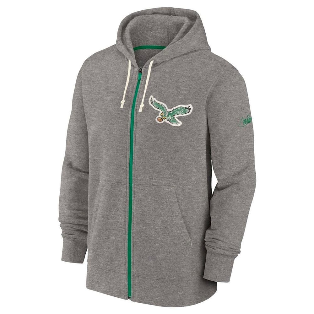 Nike Jumpers Philadelphia Eagles Nike NFL Historic Full Zip Fleece Hoodie Jumper - Grey
