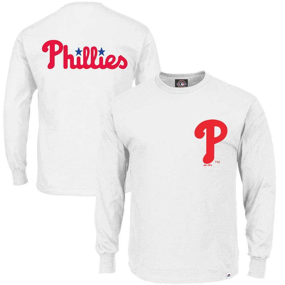 Majestic Athletic Long Sleeve Tees Philadelphia Phillies Majestic MLB Takum Long Sleeve T-Shirt - White
