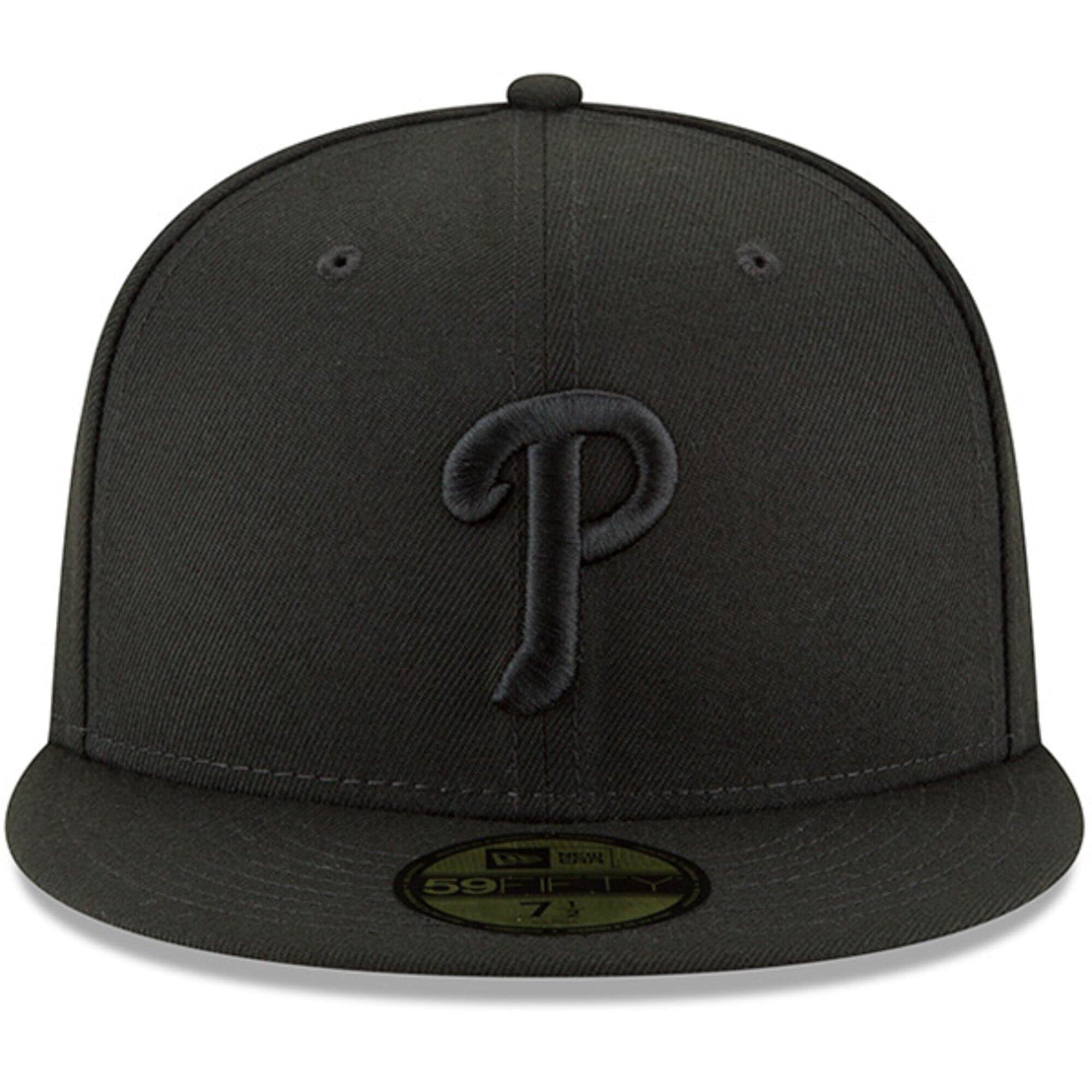 New Era Caps Philadelphia Phillies New Era MLB Black On Black 59FIFTY Fitted Hat - Black