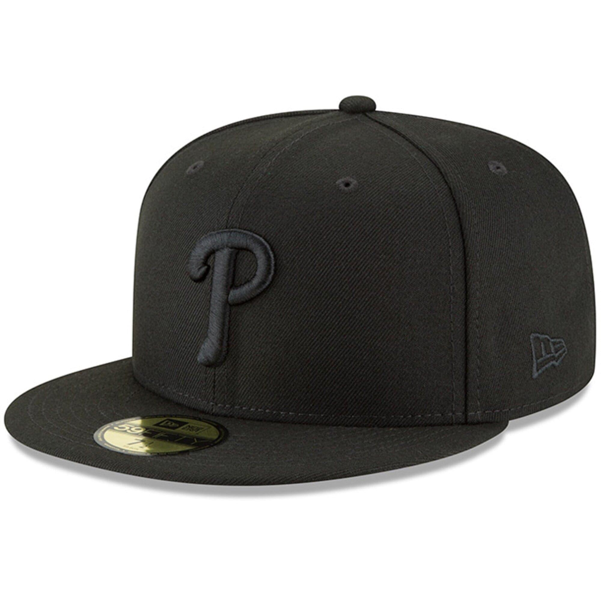 New Era Caps Philadelphia Phillies New Era MLB Black On Black 59FIFTY Fitted Hat - Black
