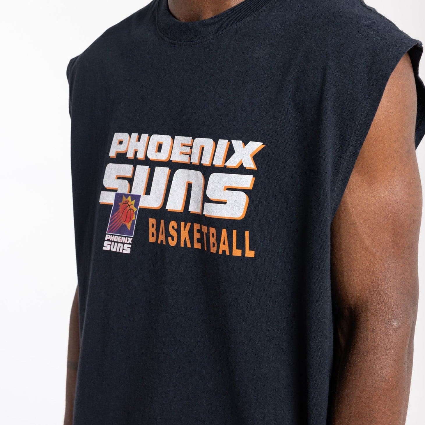 Mitchell And Ness T-Shirts Phoenix Suns Mitchell & Ness NBA Warm Up Oversized Vintage Muscle T-Shirt - Faded Black