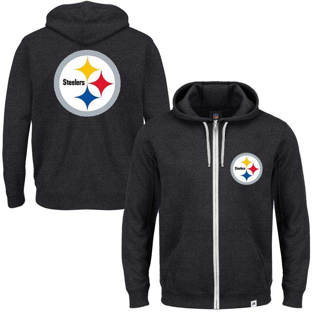 Majestic Athletic Jumpers Pittsburgh Steelers Majestic NFL Team Logo Zip Hoodie Jumper - Asphalt